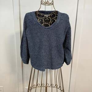 Madewell V-Neck Bubble-Sleeve Striped Sweatshirt Top